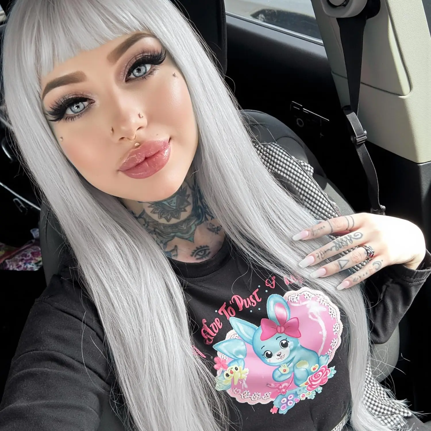 

Gray straight hair synthetic wig long straight hair Halloween cosplay character costume party hot weather hair extension headban