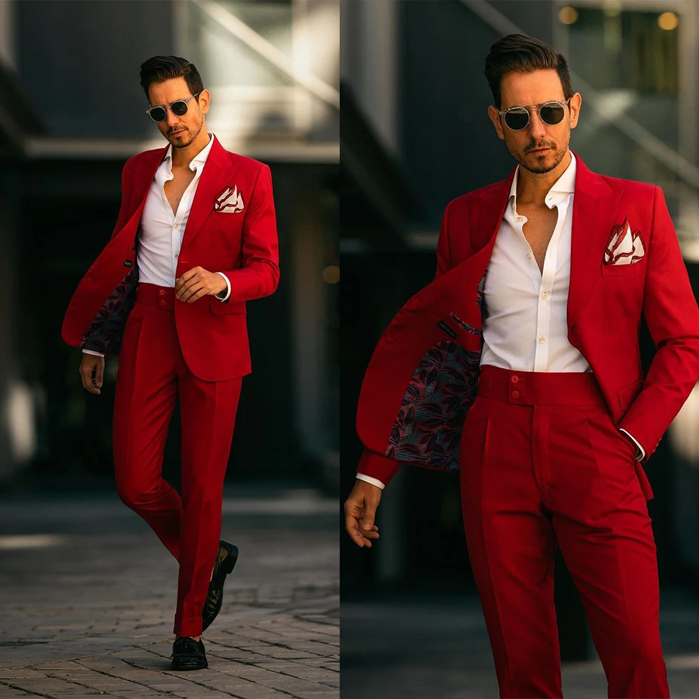 Red Gentleman New Mens Suits Two-Pieces Coat Trousers Broadcloth Authentic Tailored Classic Wedding Tuxedos Formal Occasions