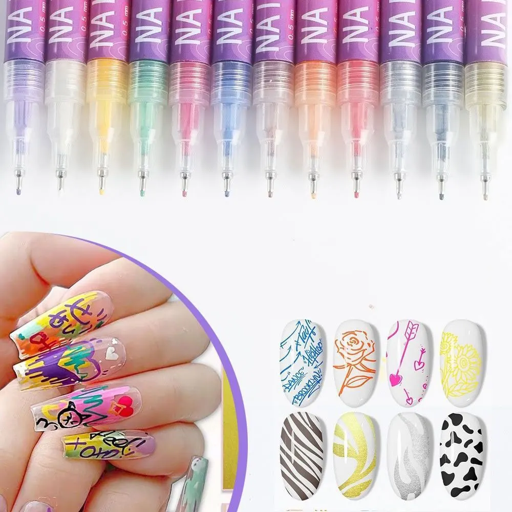 12Pcs Colorful Waterproof Nail Art Graffiti Pens 3D Abstract Line Drawing Liner DIY Manicure Painting Nail Tools Set