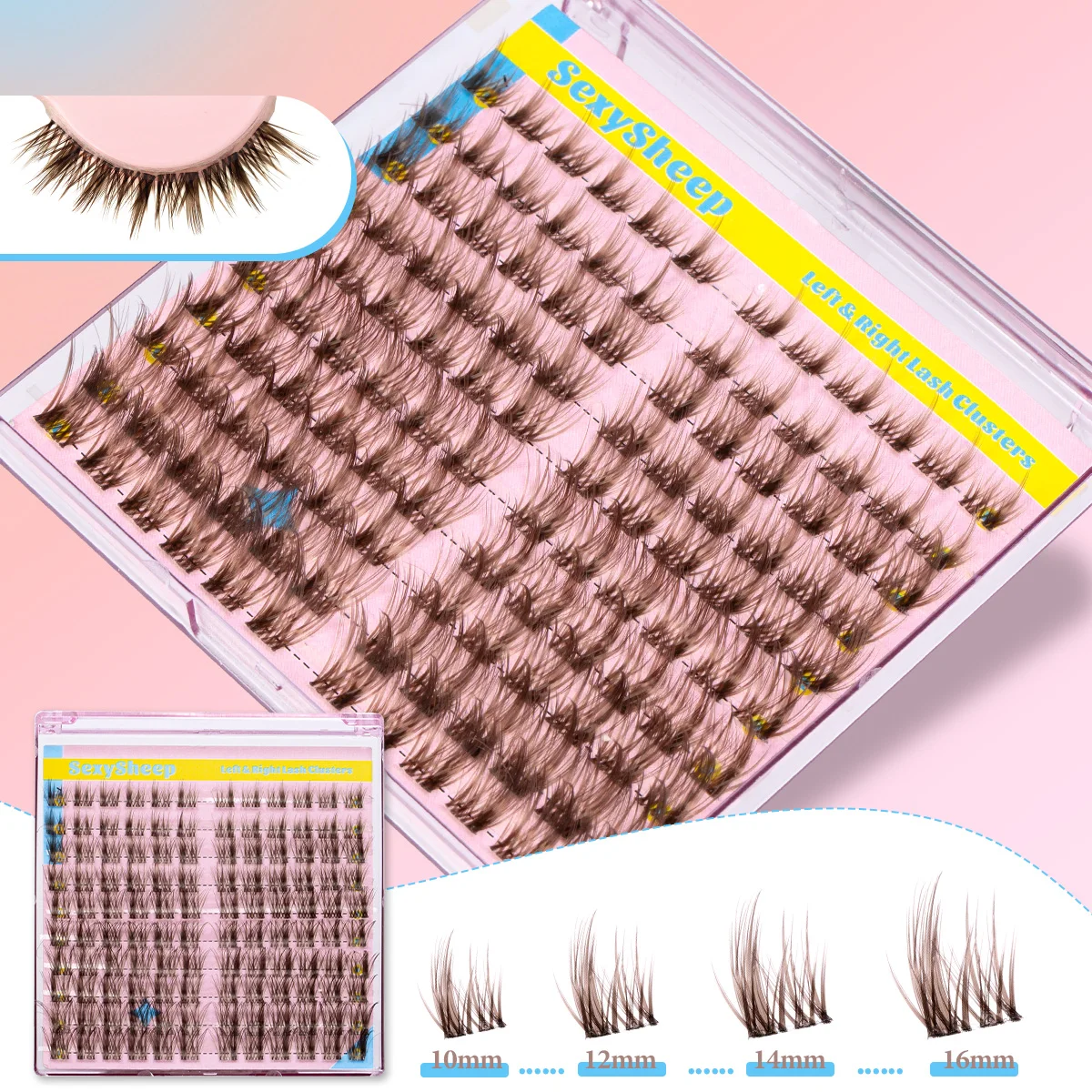 Zestaw do samodzielnego przedłużania rzęs 120 sztuk, brązowe rzęsy, pojedyncze rzęsy z klejem do rzęs i płynem do usuwania kleju, pęseta do rzęs