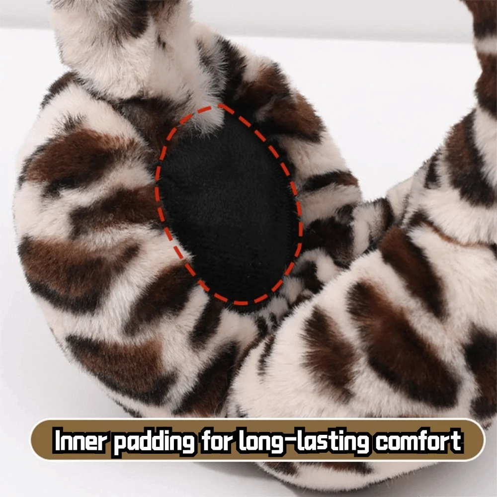 Fashion Leopard Ear Warmer Thickened Keep Warm Ear Muffs Anti-Freeze Collapsible Winter Earmuffs for Women Girls