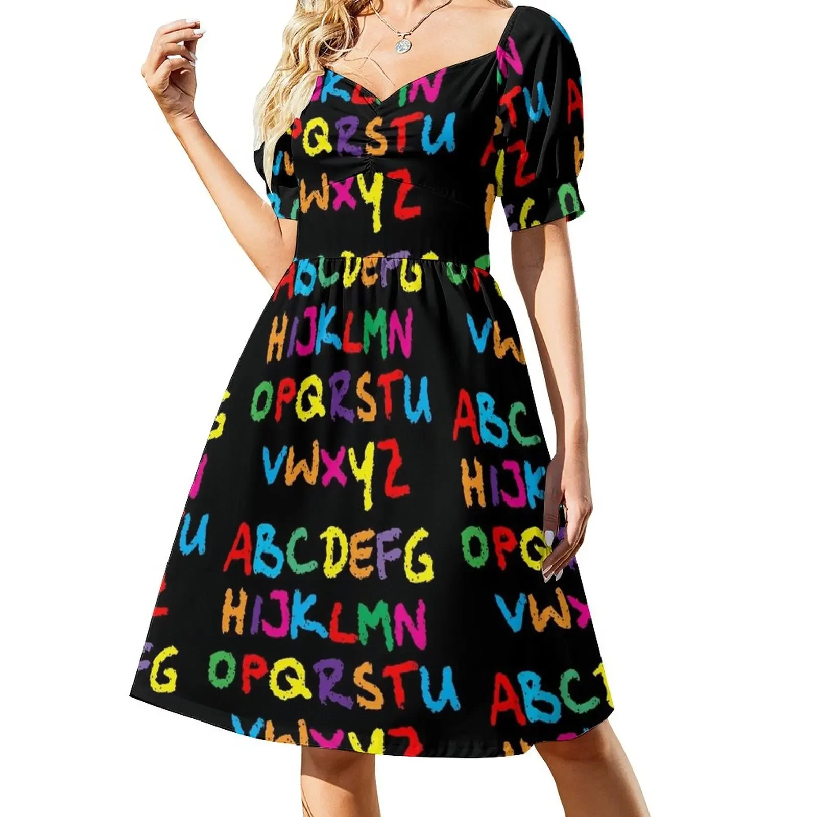 

The Colorful Alphabet in Chalk Short-Sleeved Dress Bride dresses prom dress Dresses gala chic and elegant evening dress