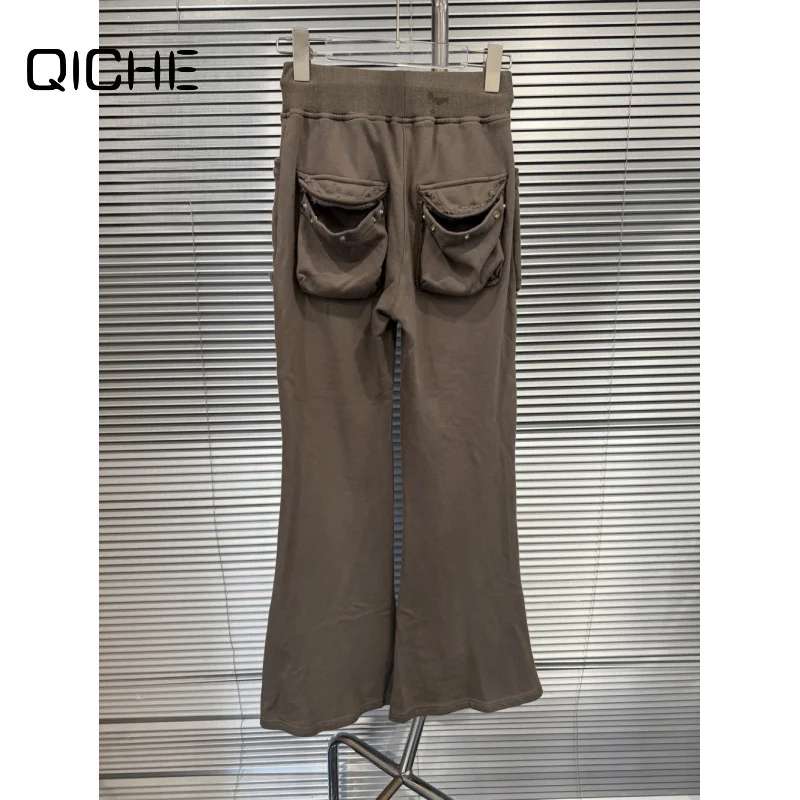 QICHE 2026 Autumn New Women Heavy Duty Multi‑pocket Drawstring Low Waist Sweatpants Flare Loose Slim Casual Pants