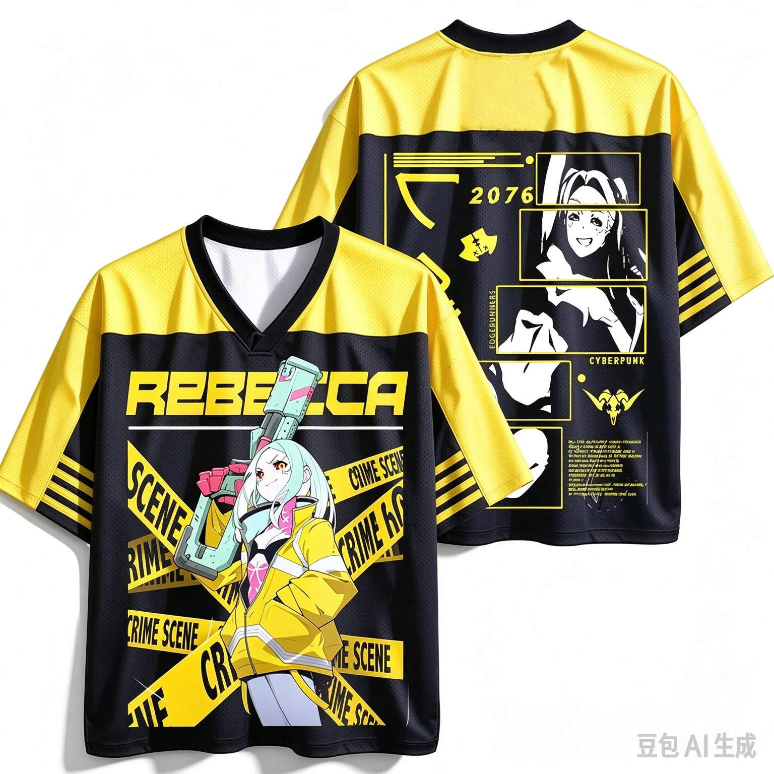 Cyberpunk: Edgerunners Rebecca Anime Character Jersey Y2K Oversized T-shirt V-neck StreetWear Summer Men Woman Beach T-shirt