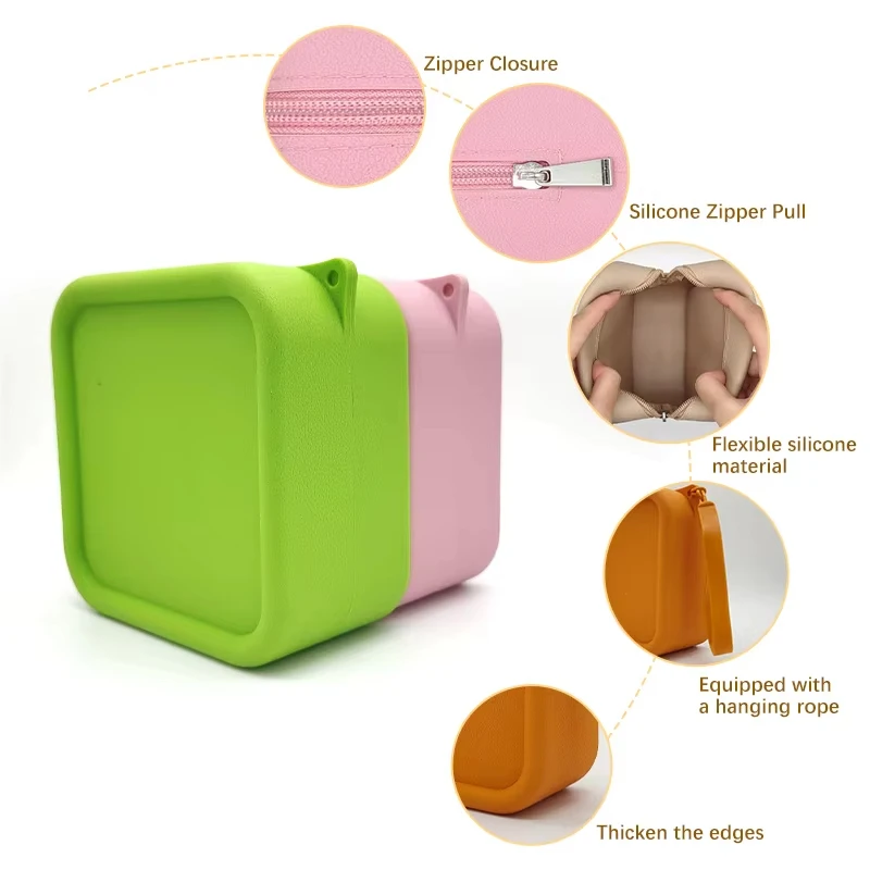 Cosmetic Bag Portable Rectangle Silicone Coin Purse Headphone Bag Small Item Bag Stationery Bags Women