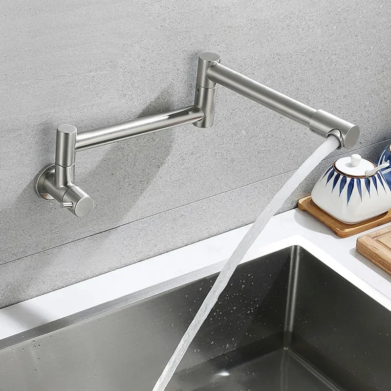 Wall Mounted Kitchen Faucets Bathroom Mop Pool Single Cold Faucet Foldable Stretchable Double Joint Swing Arms Single Handle Tap