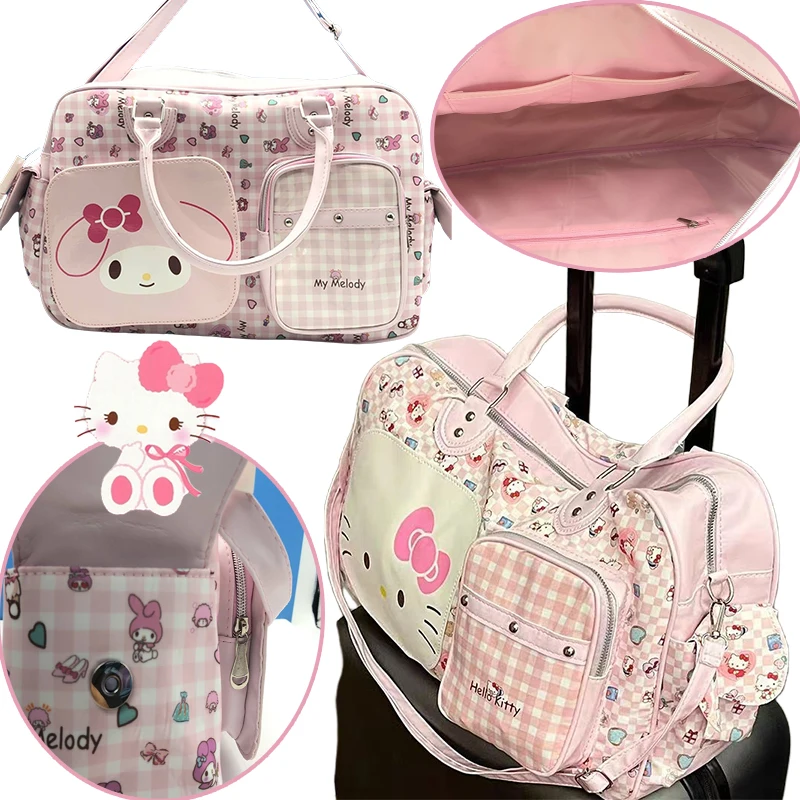 

Sanrio Hello Kitty Travel Bag Cartoon Mulit-functional Outdoor Sports Gym Fitness Handbag Girl Lightweight Luggage Crossbody Bag