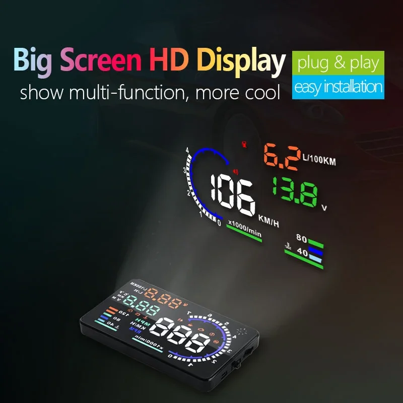 Obd2 ل HUD سيارة رئيس يصل عرض عداد السرعة الرقمي الزجاج الأمامي سرعة العارض سرعة درجة حرارة الماء RPM إنذار استهلاك الوقود