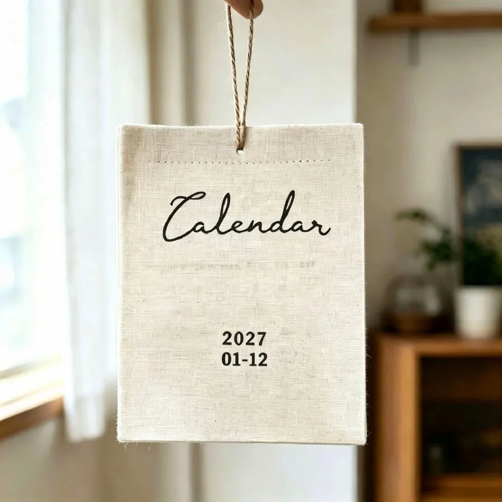 12-Month Fabric Wall Calendar Retro Style Decorative Monthly Calendar Portable Reusable Calendar Planner New Year Gift