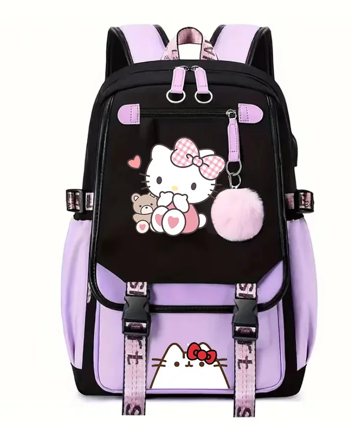 Kuromi-Mochila escolar con carga USB para mujer, morral de gran capacidad, ideal para estudiantes de secundaria, el mejor regalo