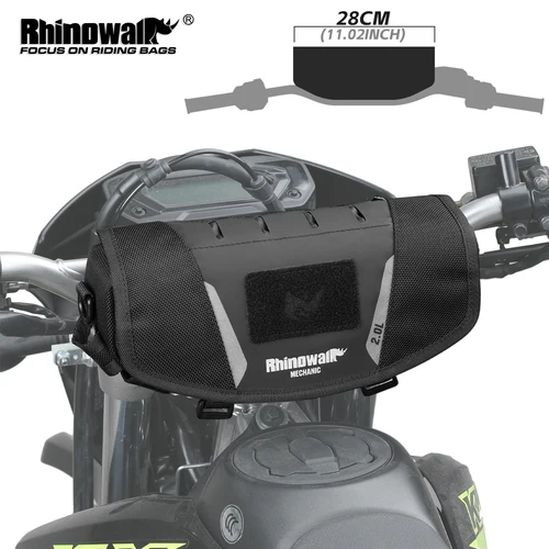 Rhinowalk-bolsa para manillar de motocicleta, estuche de almacenamiento frontal impermeable de 2L con cubierta para lluvia, compatible con Motor todoterreno y ADV, paquete de conducción duradero