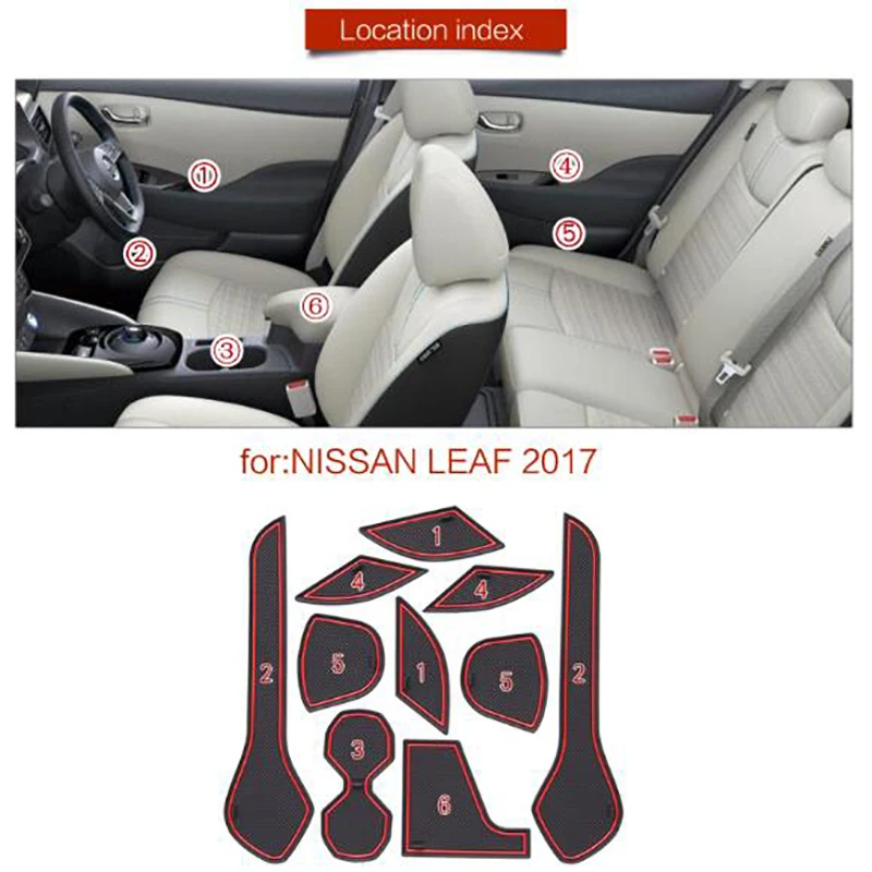 Anti-Slip Car Gate Slot Mat For Nissan Leaf ZE1 2017 2018~2022 Non-Slip Door Groove Pad Rubber Coaster Auto Interior Accessories