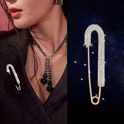 New Luxury Crystal Rhinestone Brooch for Women Girls Silver Color Safty Pin Brooch Lapel Pin Badge Sweater Dress Clothing Decor