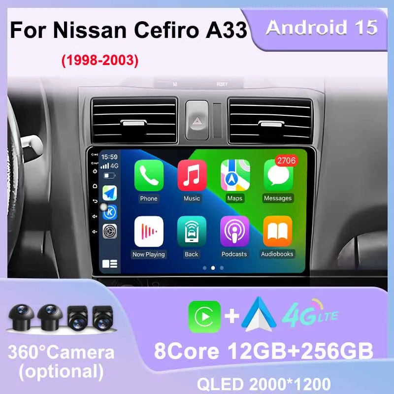 Car Radio Audio WIFI Multimedia Player for Nissan Cefiro A33 1998 - 2003 Wireless Carplay GPS Navigation DSP Stereo Split Screen