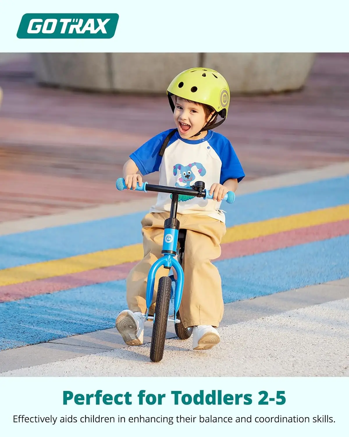 幼児用LEDライト付きバランスバイク、調節可能なソフトシートとハンドルバー付きプッシュバイク、フラットフリータイヤ、組み立てが簡単k、2-5,12"