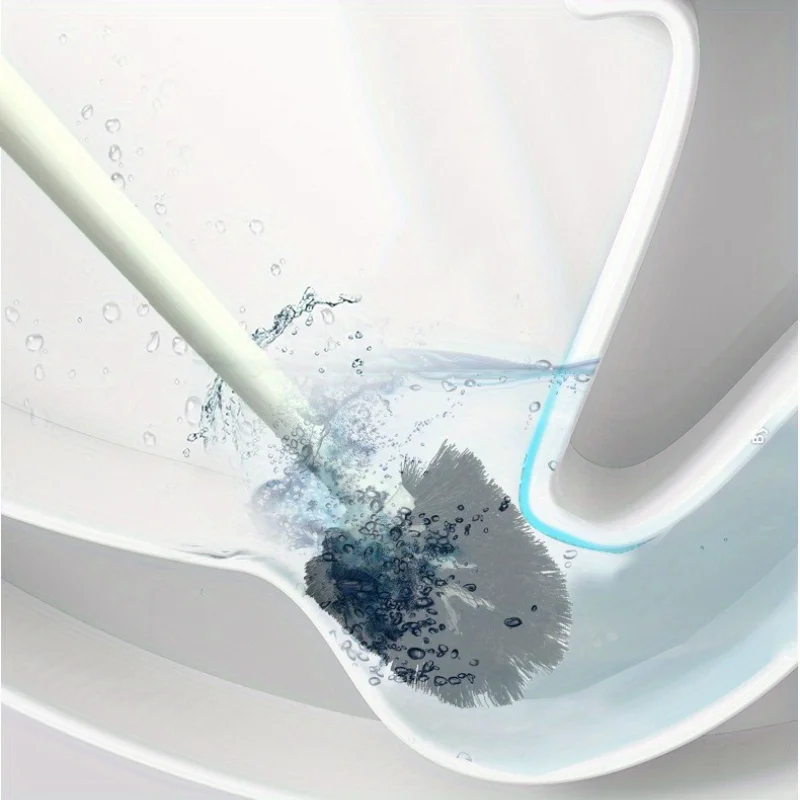 Juego de escobilla y soporte para inodoro, cepillo de limpieza profunda Flexible con mango largo para baño, escobilla de baño portátil con soporte, 1 ud.