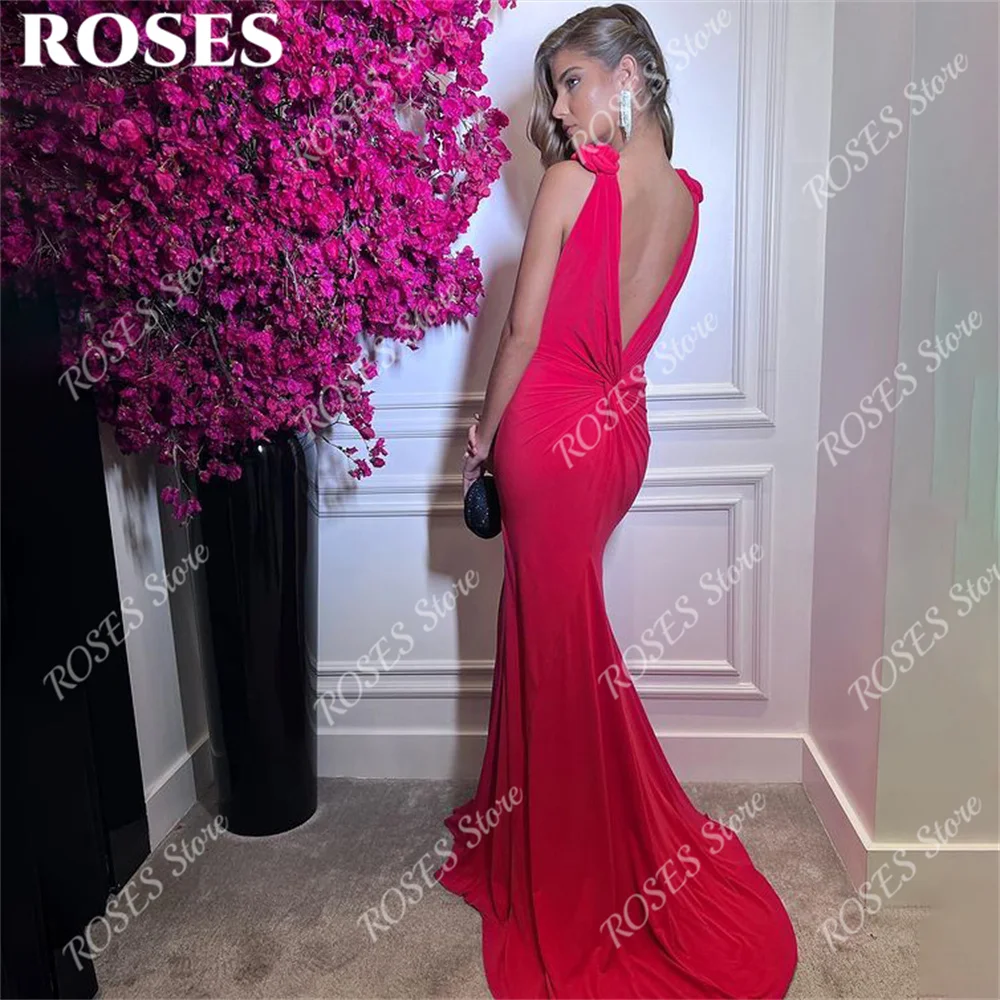 Hot Pink Mermaid Sexy Formal Dresses Tank V Neck Party Dress For Wedding Sleeveless Pleat Special Occasion Dresses robe soirée