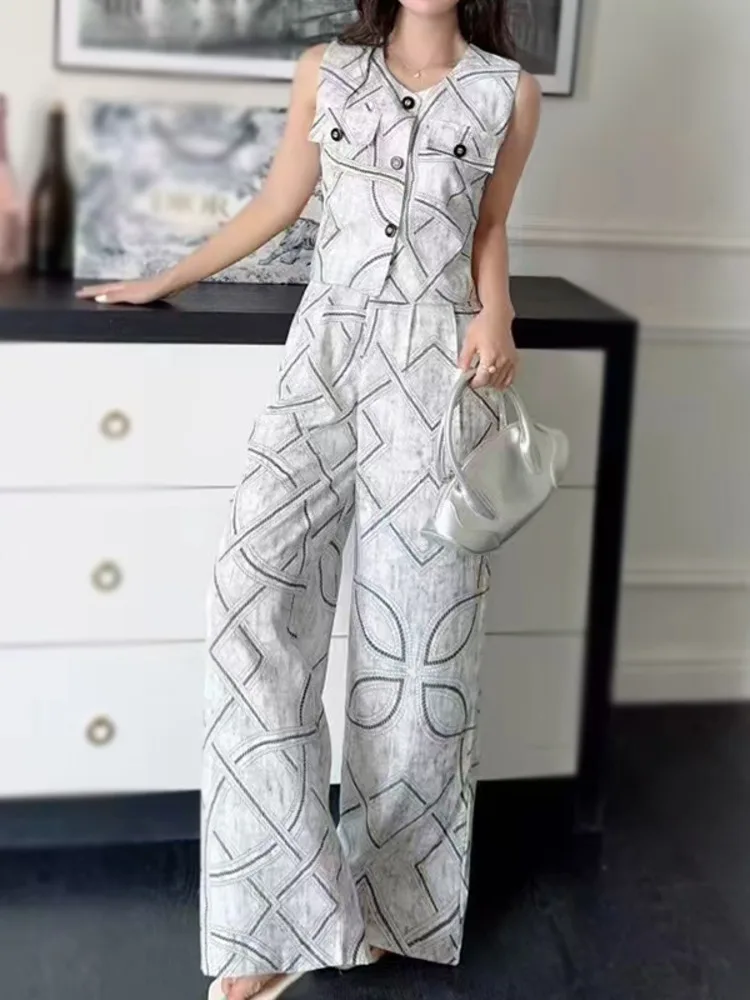 

High End Small Fragrance Two Piece Set Women Vest Top + Pant Sets Fashion Casual 2 Piece Sets Women Outfit Conjunto Femininos