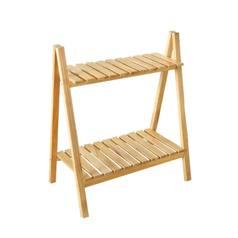 Wooden Plant Stand Floor Type 2 Tier Foldable Flower Pot Display Ladder Shelf Storage Rack Bookcase Succulent Display Planter