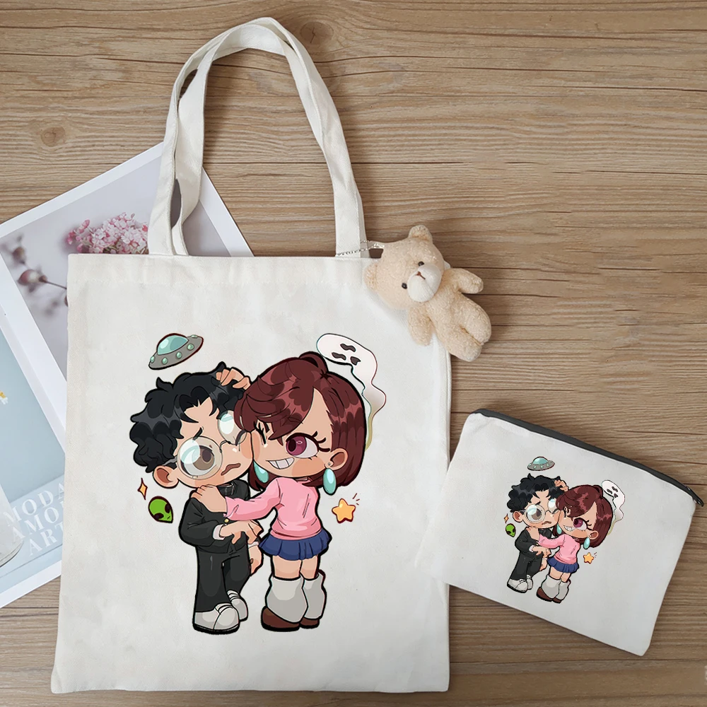 

Милый набор из 3-х сумок с принтом персонажей DAN DA DAN Такакура Кен и Аясэ Момо, холщовые сумки для студентов, множество стилей, сумки для хранения
