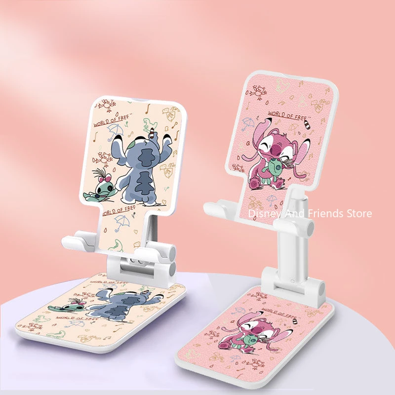 Держатель для мобильного телефона Disney Stitch Angie, милая настольная подставка для планшета с героями мультфильмов, многофункциональная складная подставка для живой съемки, подарок другу