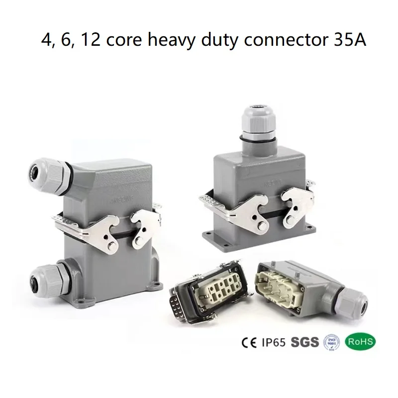 Rectangular heavy duty connector HDC-HSB Hot runner 4/6/12 pin aviation plug 35A high current