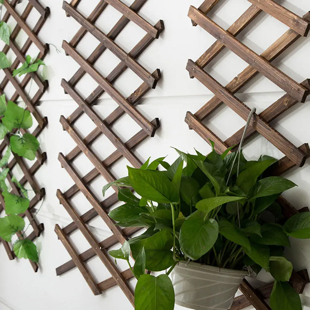 Expandable Wooden Garden Trellis Carbonized Wood Climbing Plant Support Wall Decor Divider Fence Panel Vine Support for Roses