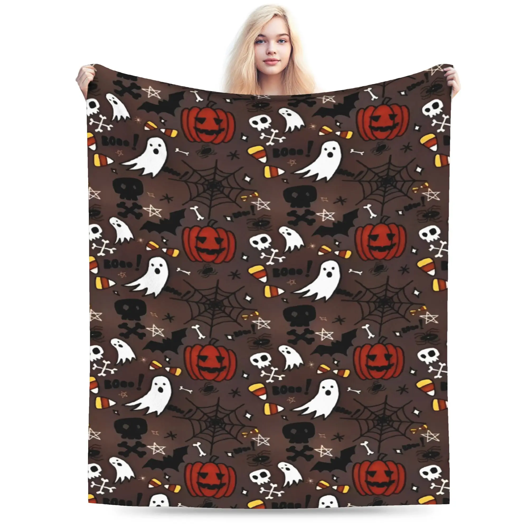 halloween Spiders Web Bats Pumpkins Spooky  Stuff Blanket Lightweight Thin Flannel  Throw Blankets Cozy Bedspread