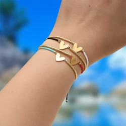 ZMZY New Fashion Design Love Heart Charm Gold Color Miyuki Beaded Bracelet Friendship Adjustable Handmade Jewelry Girl Gift
