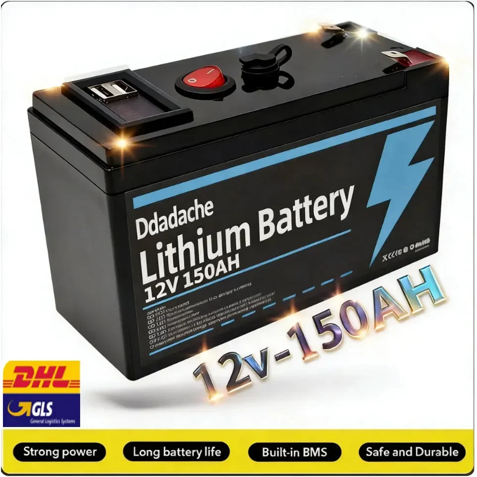 Batteria al litio 12V 150Ah LiFePO4 4000+ cicli profondi con BMS integrato, 5 anni di durata, per UPS, ecoscandaglio per kayak, pannello solare, radio
