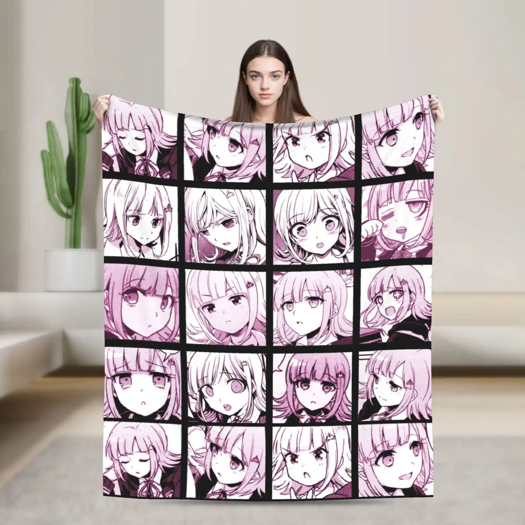 Chiaki Manga Flannel Blankets Danganronpa Anime Novelty Throw Blankets for Bed Sofa Couch 200x150cm Rug Piece,