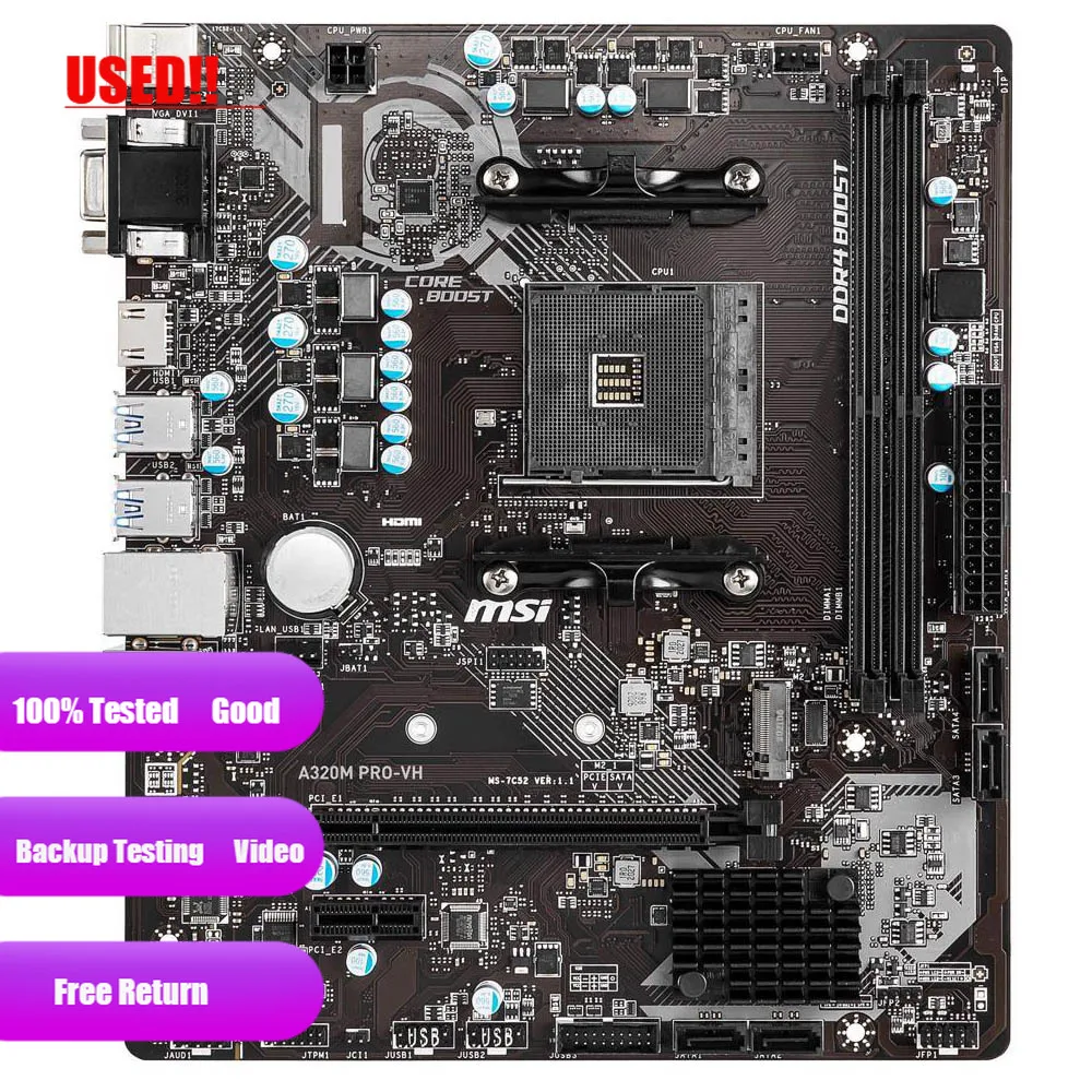 Used A320M AM4 Motherboard MSI A320M PRO-VH MotherboardFor RYZEN 5 5600X Cpus DDR4 32GB USB3.1 VGA PCI-E 3.0 Micro ATX