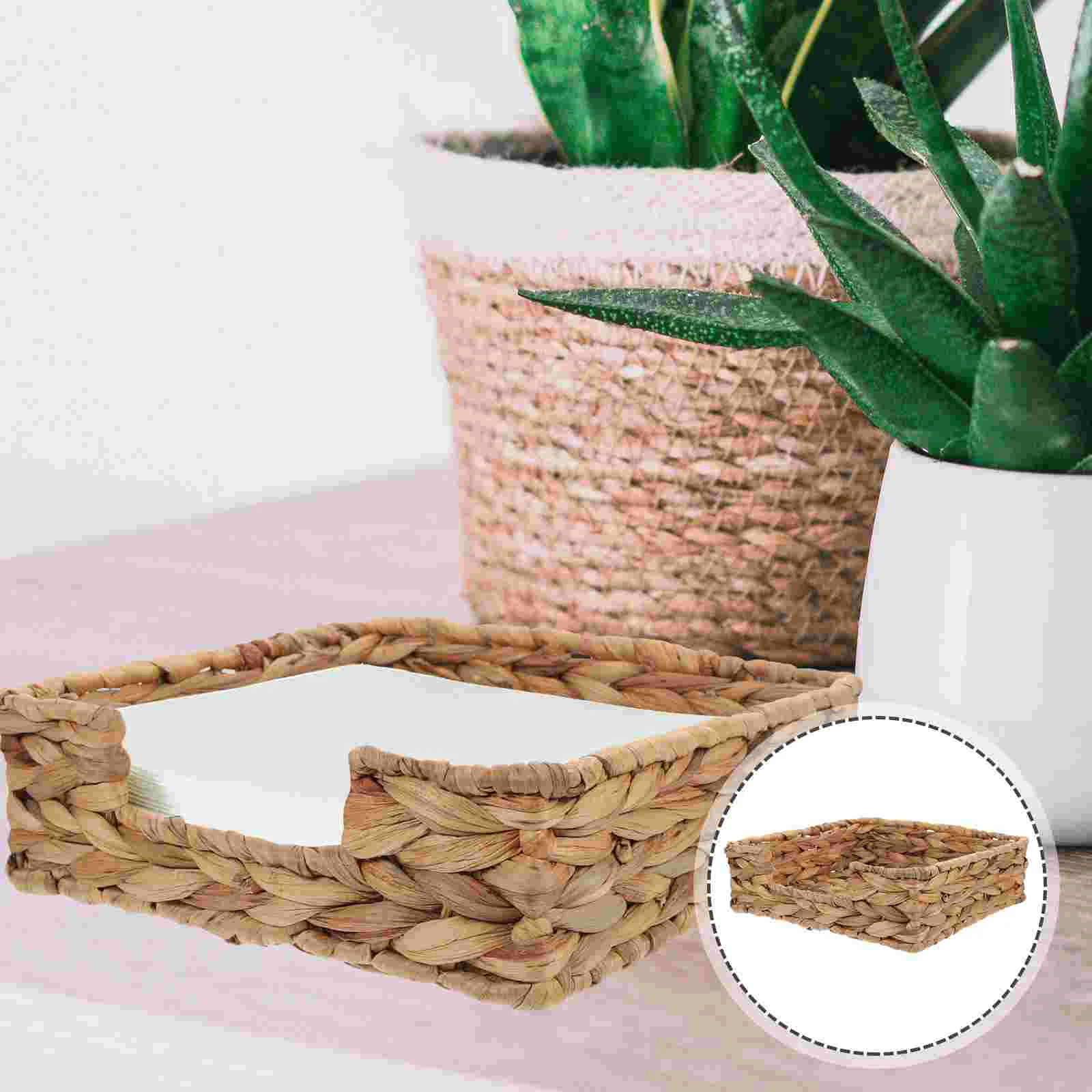 

Straw Tissue Box Car Container Napkin Basket Holder Bracket Hand Woven Sundries Desktop Decoration Iron Paper Towel