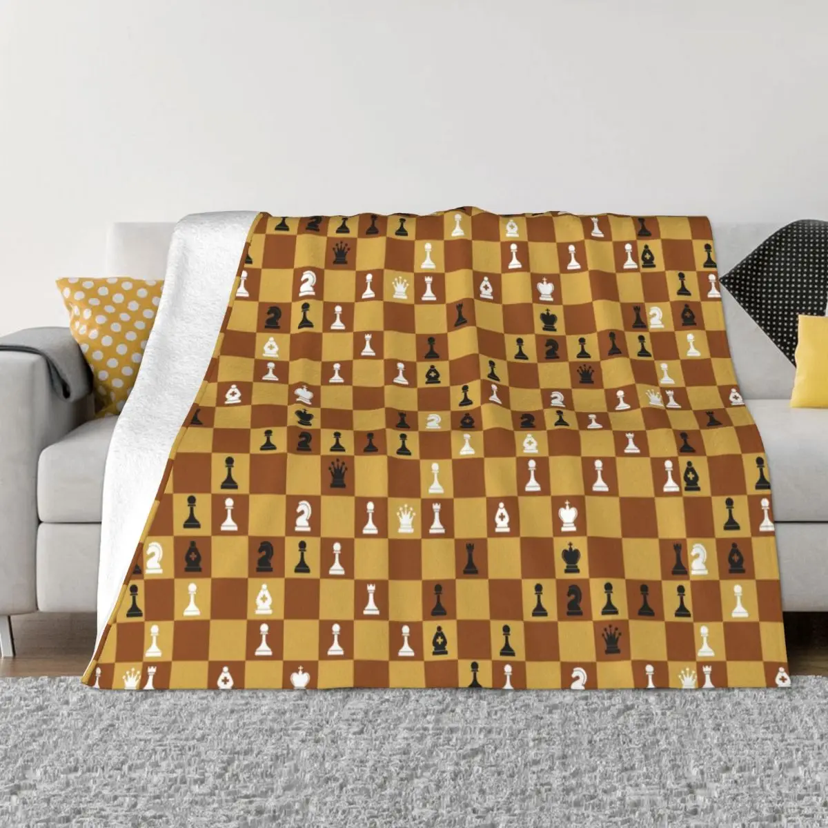 Chess Board Blankets Warm Flannel Chessboard Game Player Throw Blanket for Sofa Office Bedspreads