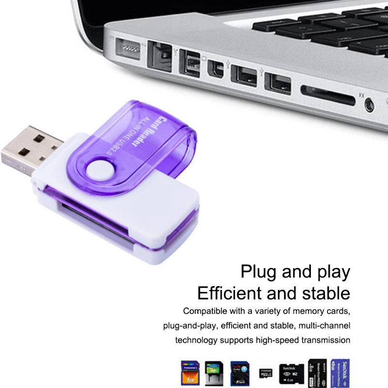 4in1 USB2.0 High-speed Card Reader Multi-function Memory 360 Degree Rotation Card Adapter For SD/TF/SDHC/DV/Mirco SD