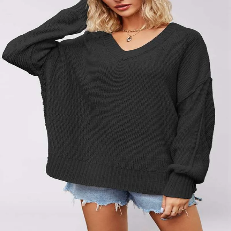 البلوزات للنساء خريف شتاء موضة الخامس الرقبة طويلة الأكمام محبوك البلوز البلوز البلوفرات