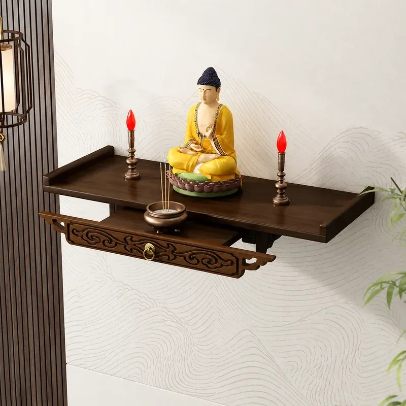 Wall Mounted Buddha Niche Small God of Wealth Shrine New Chinese Style Non Solid Wood Bodhisattva Offering Base Incense