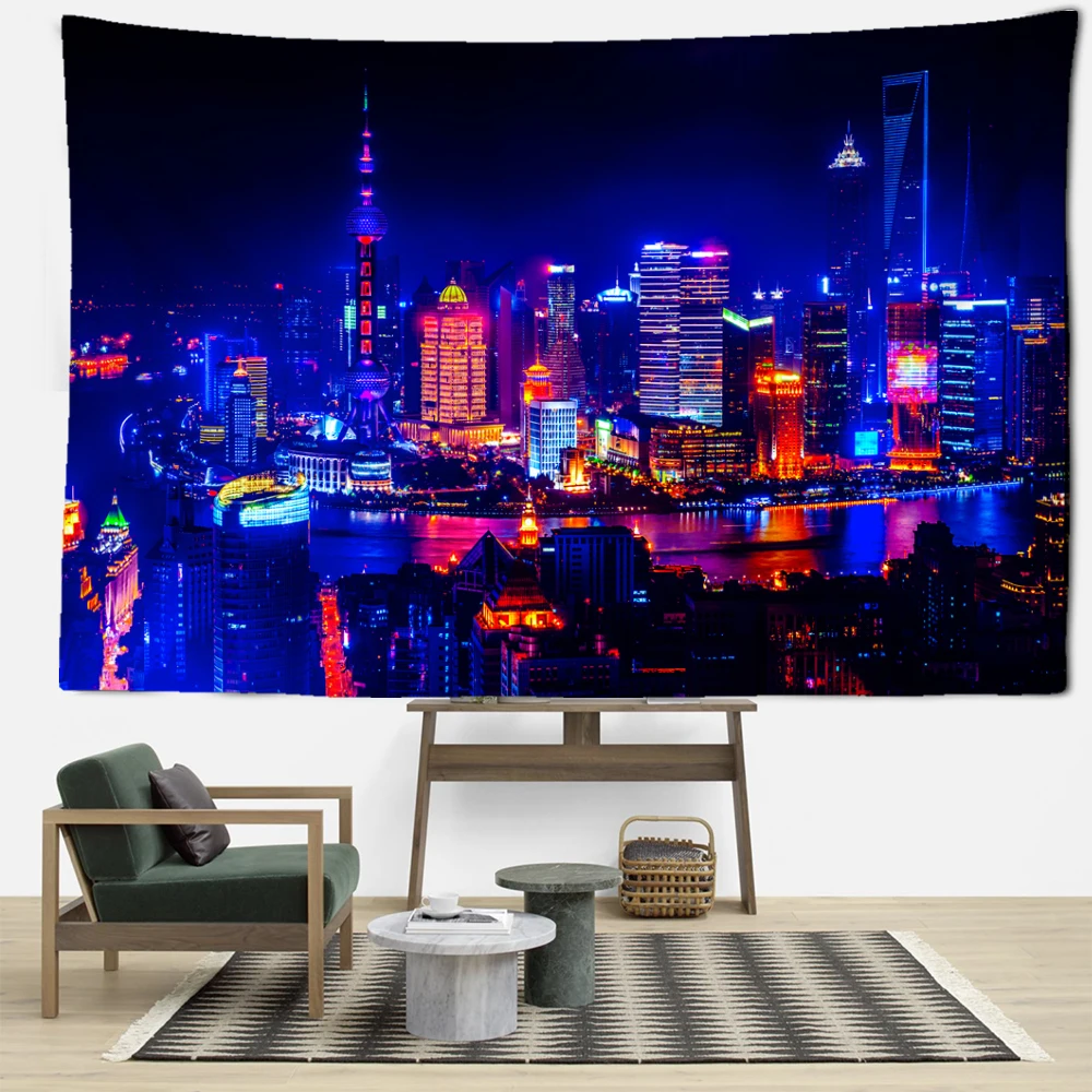 Bridge City Night View Tapestry Wall Hanging Mysterious Abstract Art Hippie Tapiz Aesthetics Room Home Decor Background Fabric