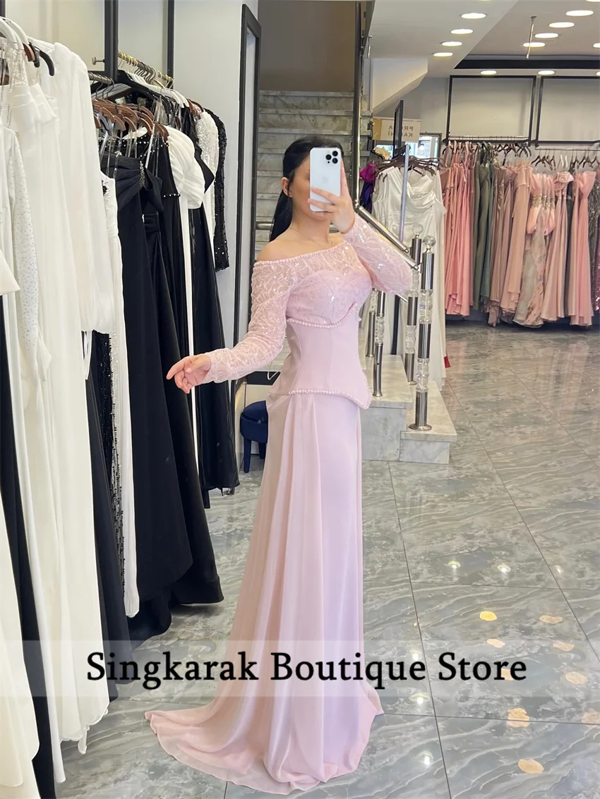 Aangepaste Sparkle prachtige lovertjes kant kralen roze prom feestjurk op maat gemaakte gelegenheid avondjurk lange jurken