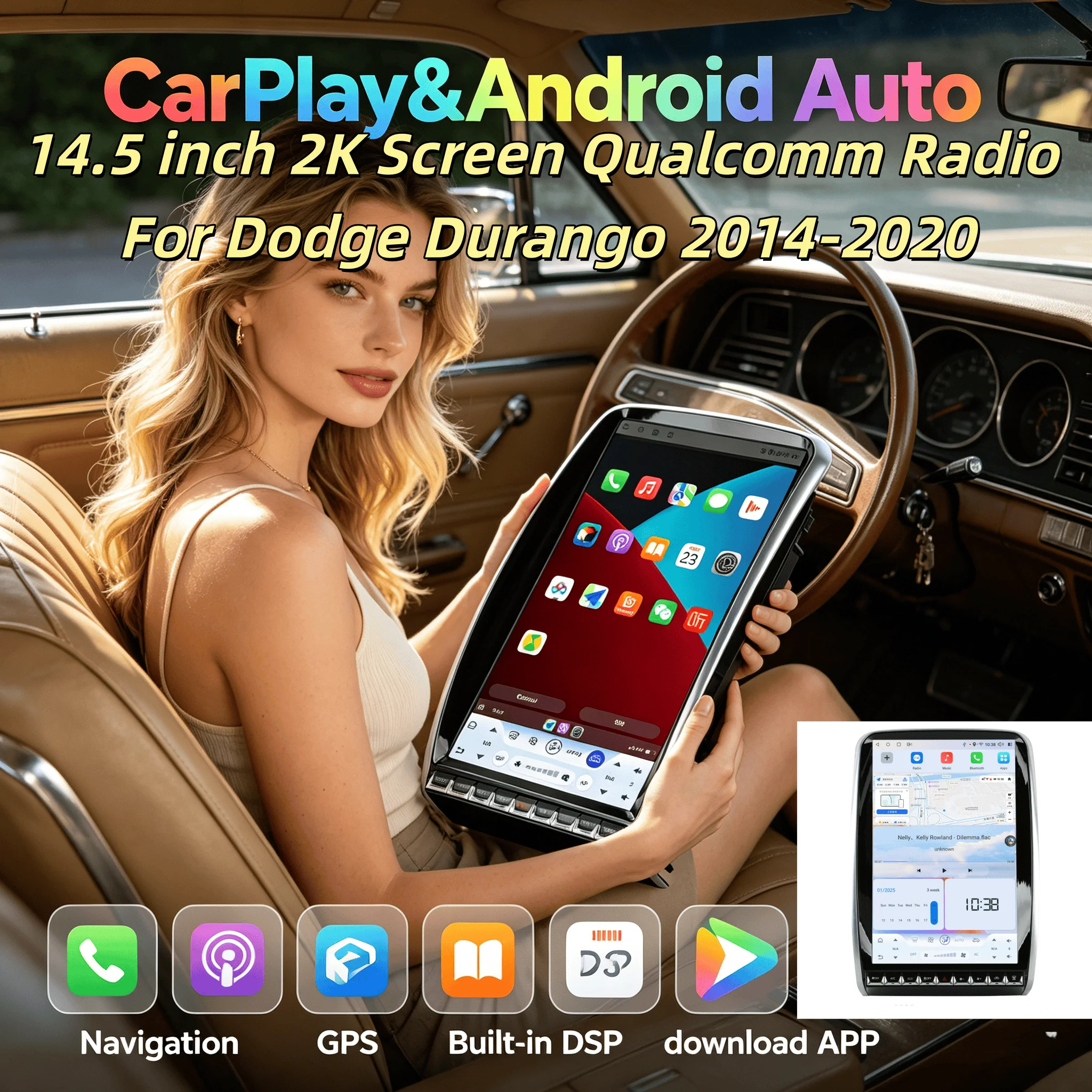 

H Android Auto Carplay 2K For Dodge Durango 2014-2020 Multimedia Player Stereo Car Radio Stereo GPS Navigation Qualcomm 14.5"