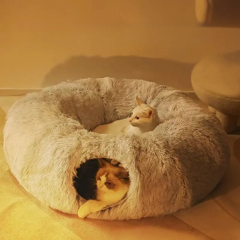 

Тоннели для кошек для дома под новогоднюю елку: тоннель-пончик с моющейся круглой подушкой, лежанка-пещера для котят