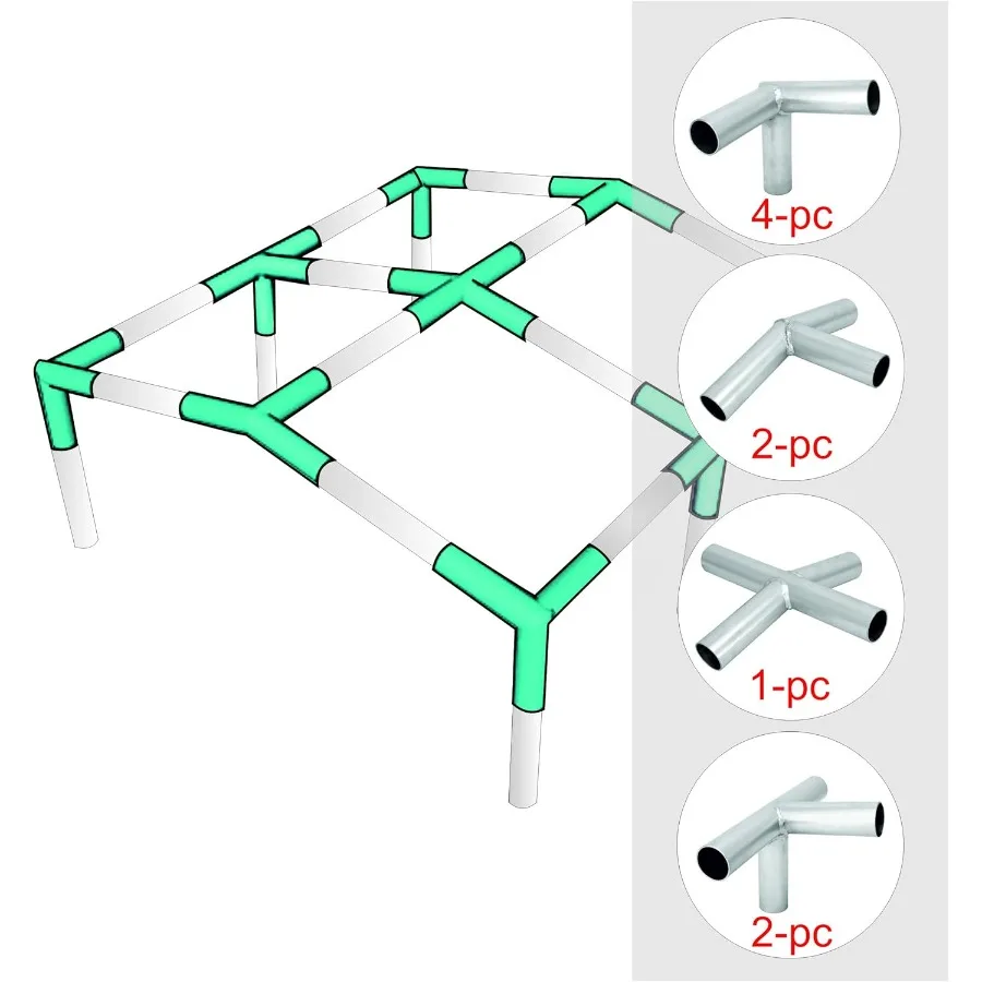طقم تركيبات المظلة 1-3/8 موصلات مرآب ذات إطار منخفض الذروة مجموعة كاملة لـ 6 أرجل شديدة التحمل 16 مقياس فولاذ مجلفن مناسب f