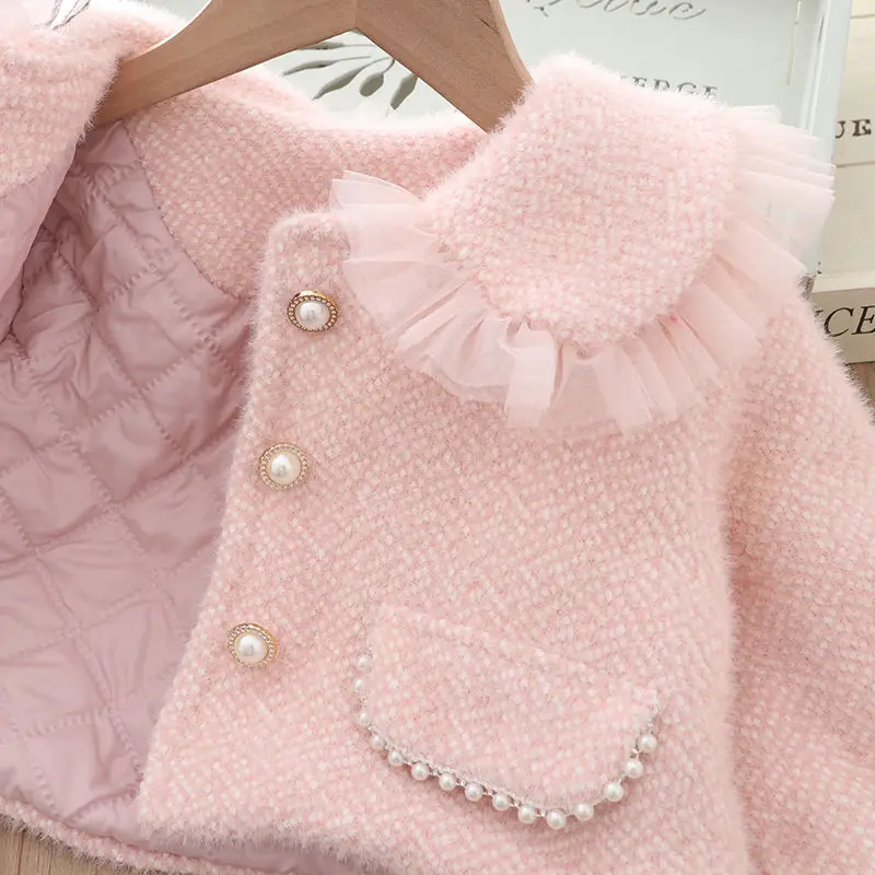 Pink Thick Coat+Sundress 2PCS Kids Winter Warm Princess Clothes Set Toddler Girl Autumn Clothing Children Elegant Jackets Suit