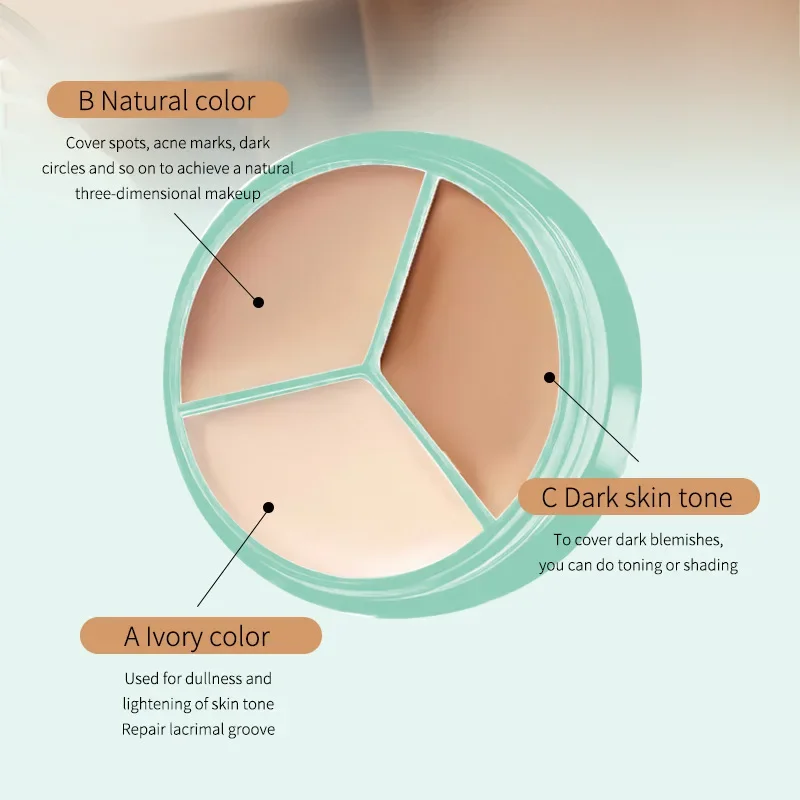 3色ナチュラルコンシーラー 軽量処方 - くまやニキビ跡をカバーし、肌を明るくし、完璧な仕上がりを実現