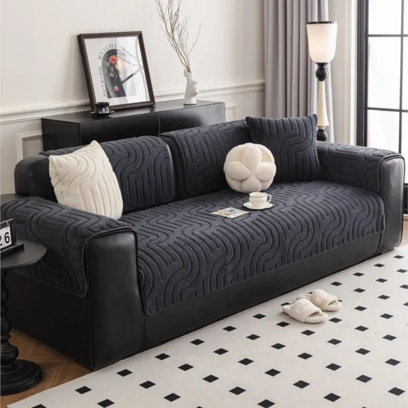 2025 جديد الخريف والشتاء الصوف وسائد أريكة سميكة الشتاء أريكة منصات عدم الانزلاق غطاء أريكة مستقيم حامي وسادة أريكة