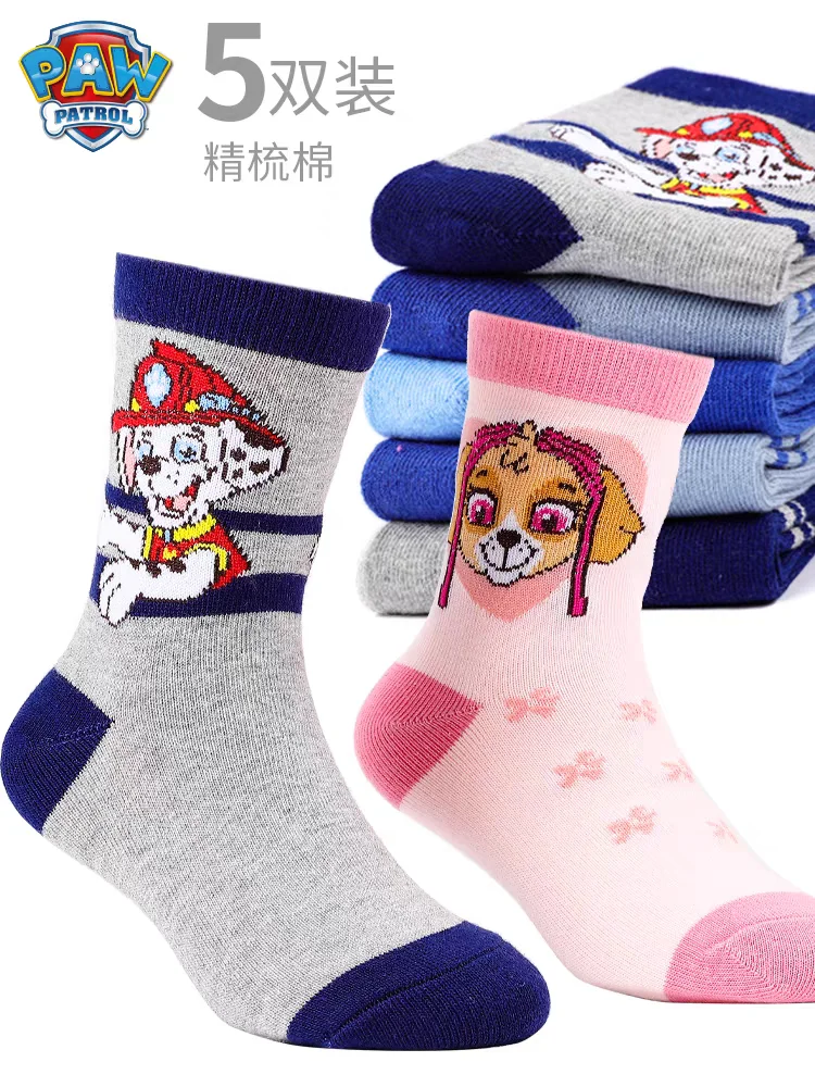 5 paia di calzini per bambini genuini Paw Patrol in cotone primavera autunno cartone animato animale calzino per bambini ragazze ragazzi calzini per bambini età 2-8 anni
