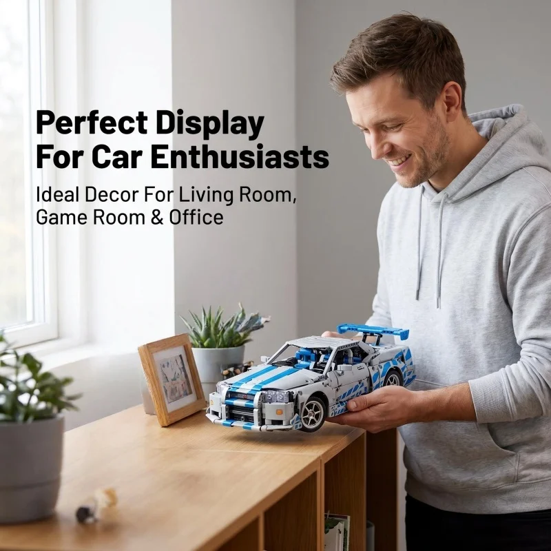 

Mechanical sports car model set, sports car building block set, 1:14 scale classic blue striped racing car model, suitable for a