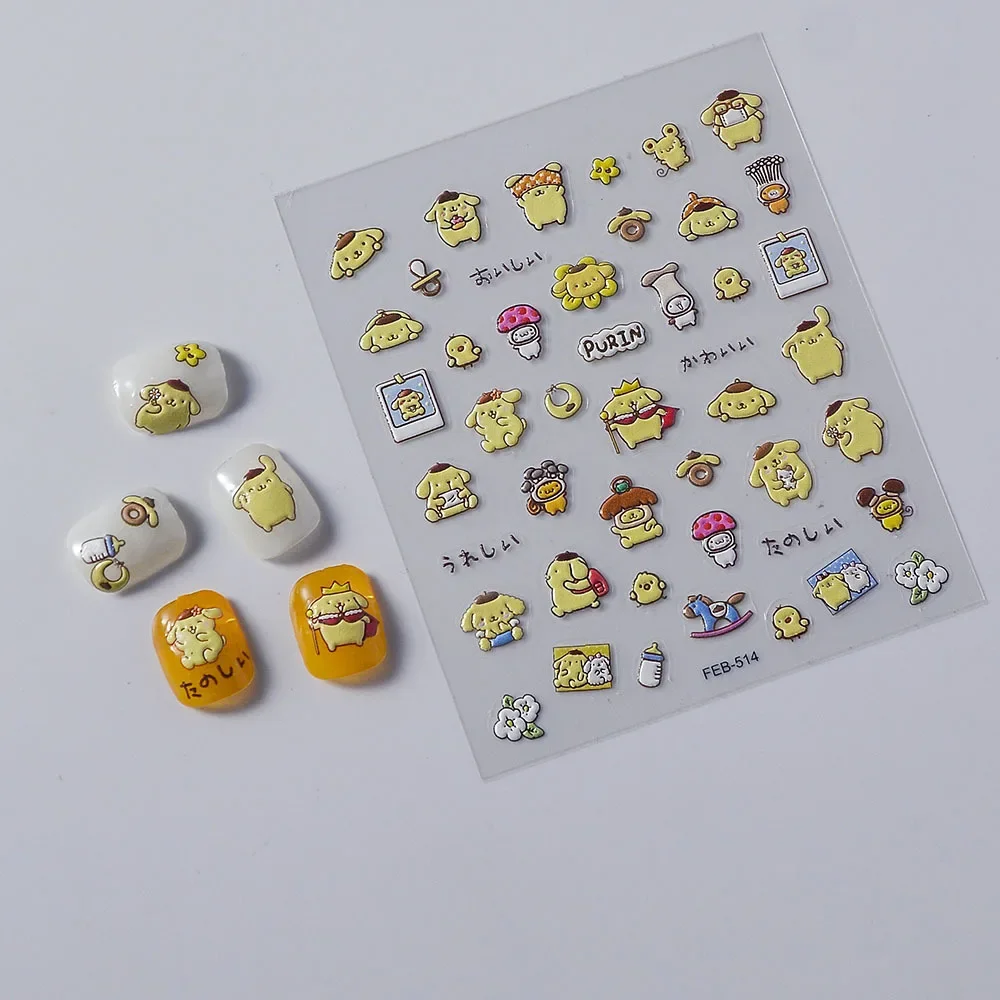 Sanrio Cute Cartoon New Craft Thin Tough Pompom Purin 5D Nail Art Stickers Stick On Nail Nail Jewelry Kids Gifts Toys