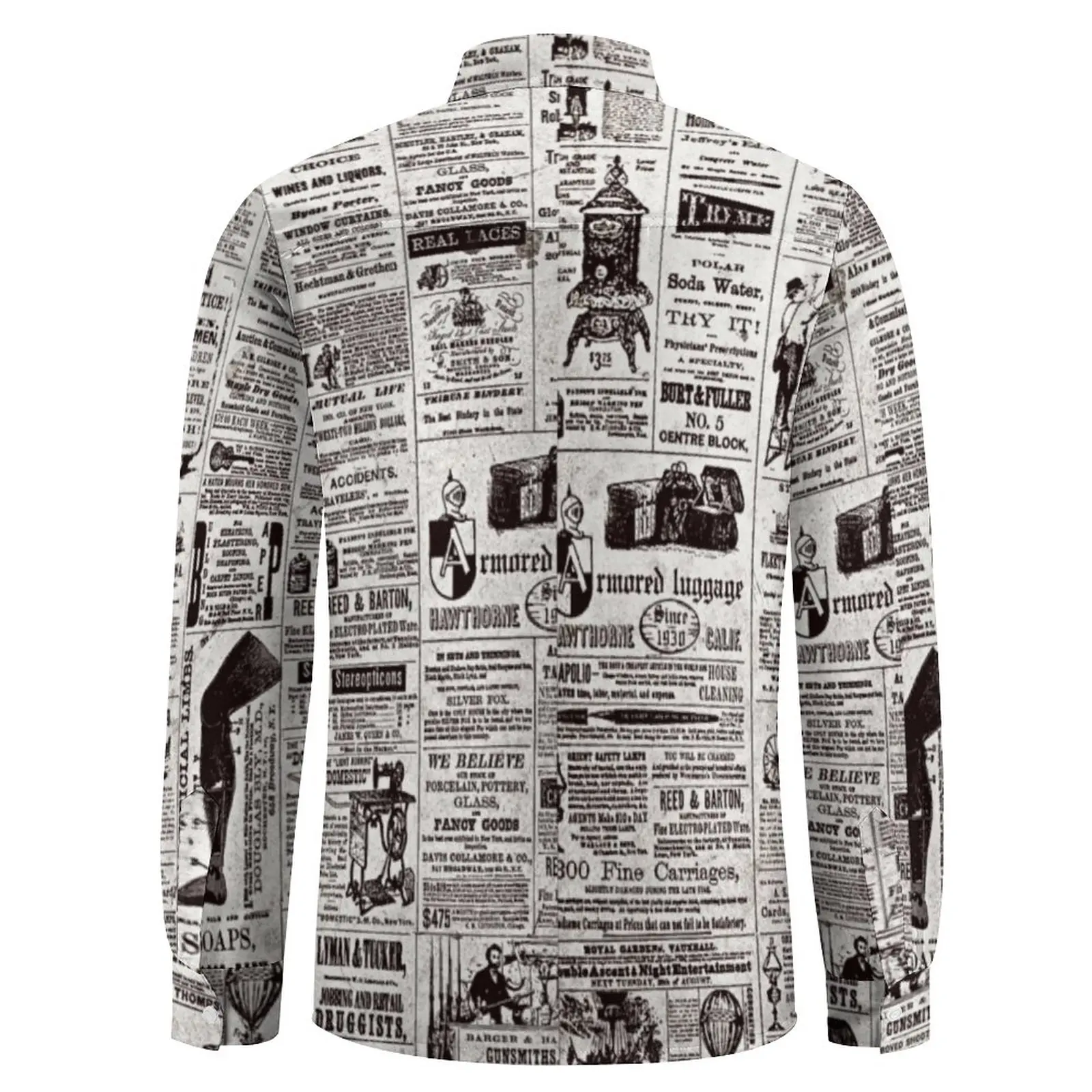 Texture Newspaper Casual Shirts Men Vintage Print Shirt Long Sleeve Loose Harajuku Blouses Autumn Custom Tops Plus Size 3XL 4XL