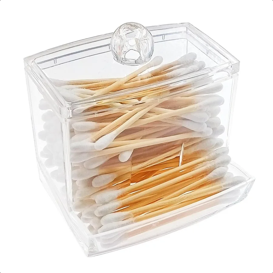 สำลีพันก้านไม้ไผ่ 900 ก้าน พร้อมที่ใส่แบบใส ด้ามไม้สำหรับทำความสะอาดหูและแต่งหน้า